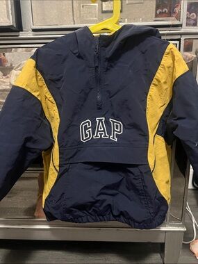 GAP Navy and Yellow Colorblock Hooded Anorak